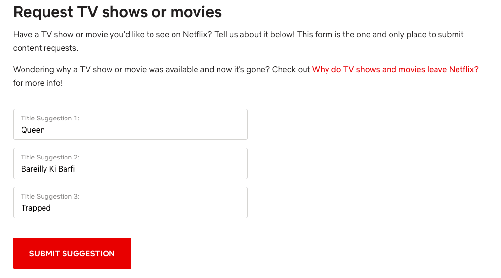 Request TV Show or Movie on Netflix