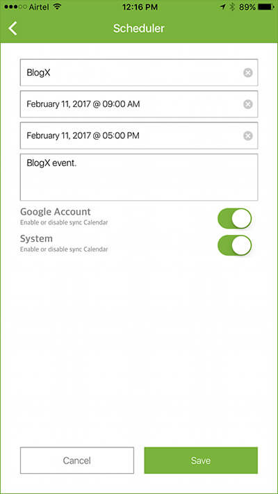 Schedule Event in Switchit iPhone App