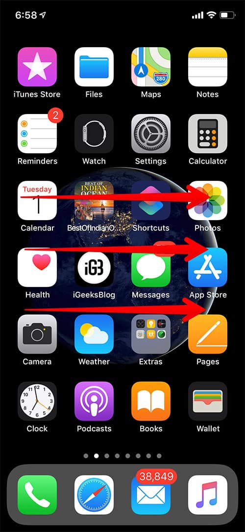 Swipe right to access widgets page on iPhone