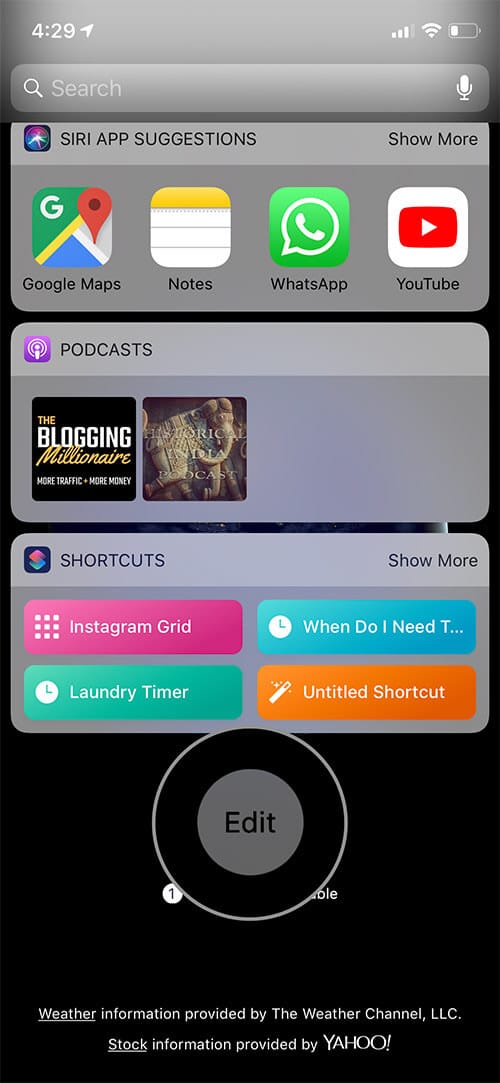 Tap on Edit in iPhone widgets screen