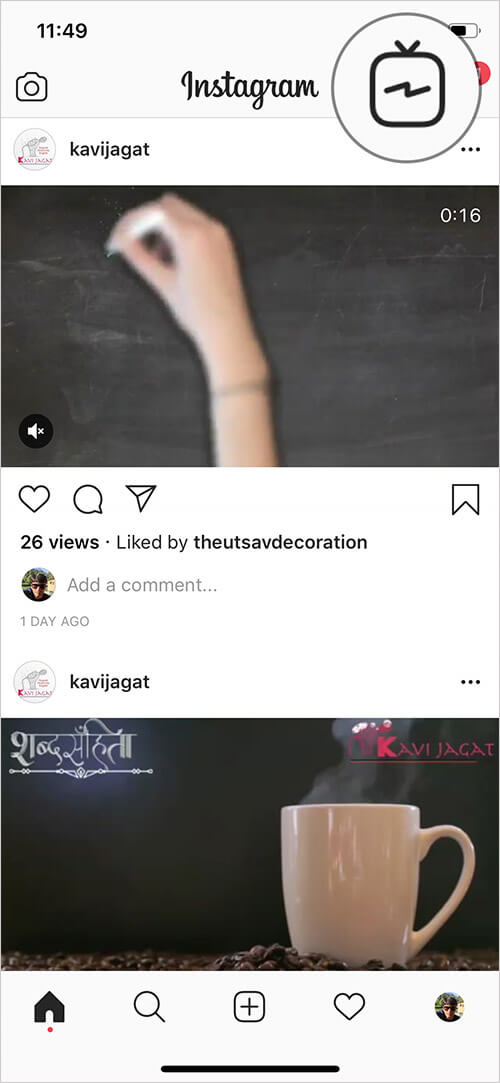 Tap on IGTV Icon in Instagram on iPhone