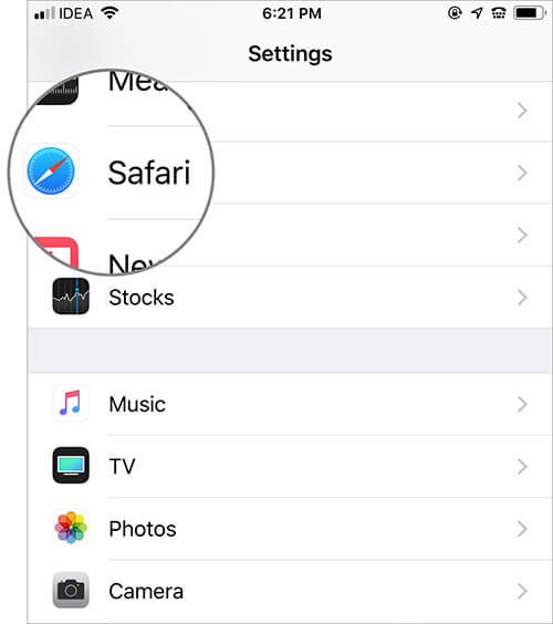 Tap on Safari in Settings on iPhone