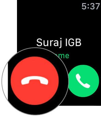 Tap on red button to disconnect the call on Apple Watch