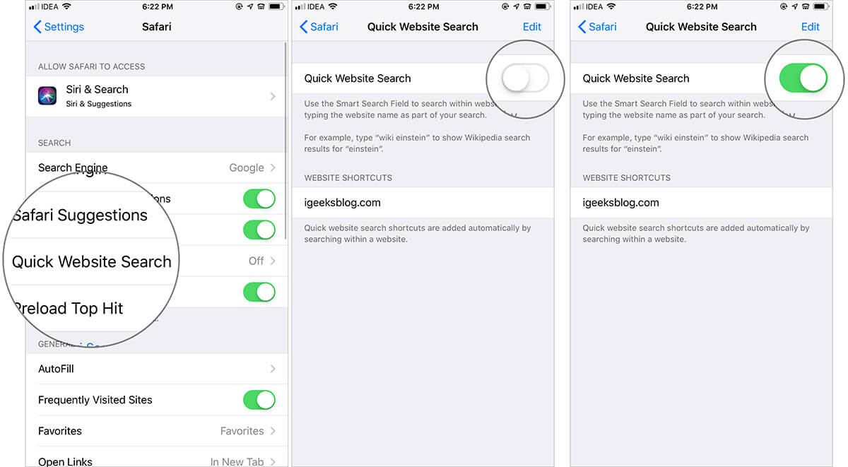 Turn On or Off Quick Website Search in Safari on iPhone and iPad