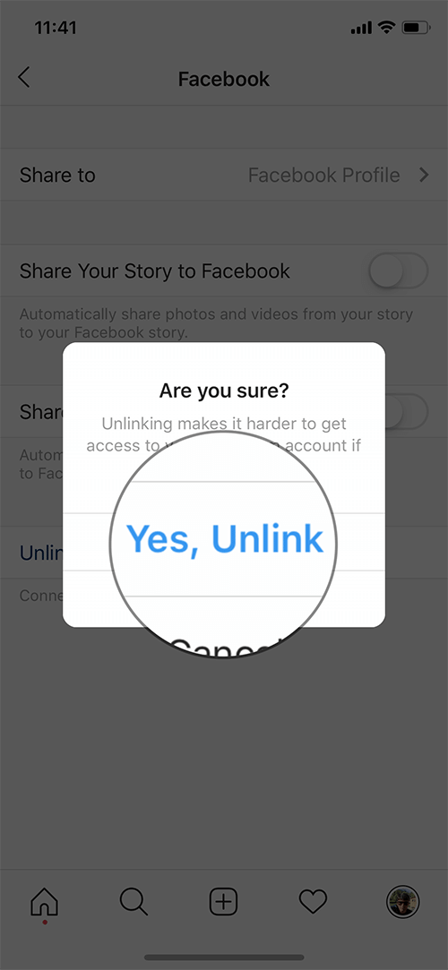 Unlink Facebook Account from Instagram on iPhone