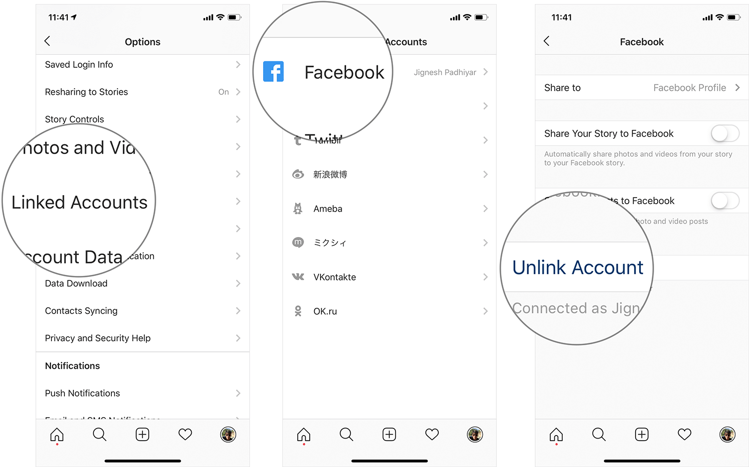 Unlink Facebook from Instagram on iPhone