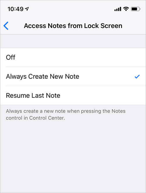 Access Notes from Lock Screen on iPhone or iPad Settings