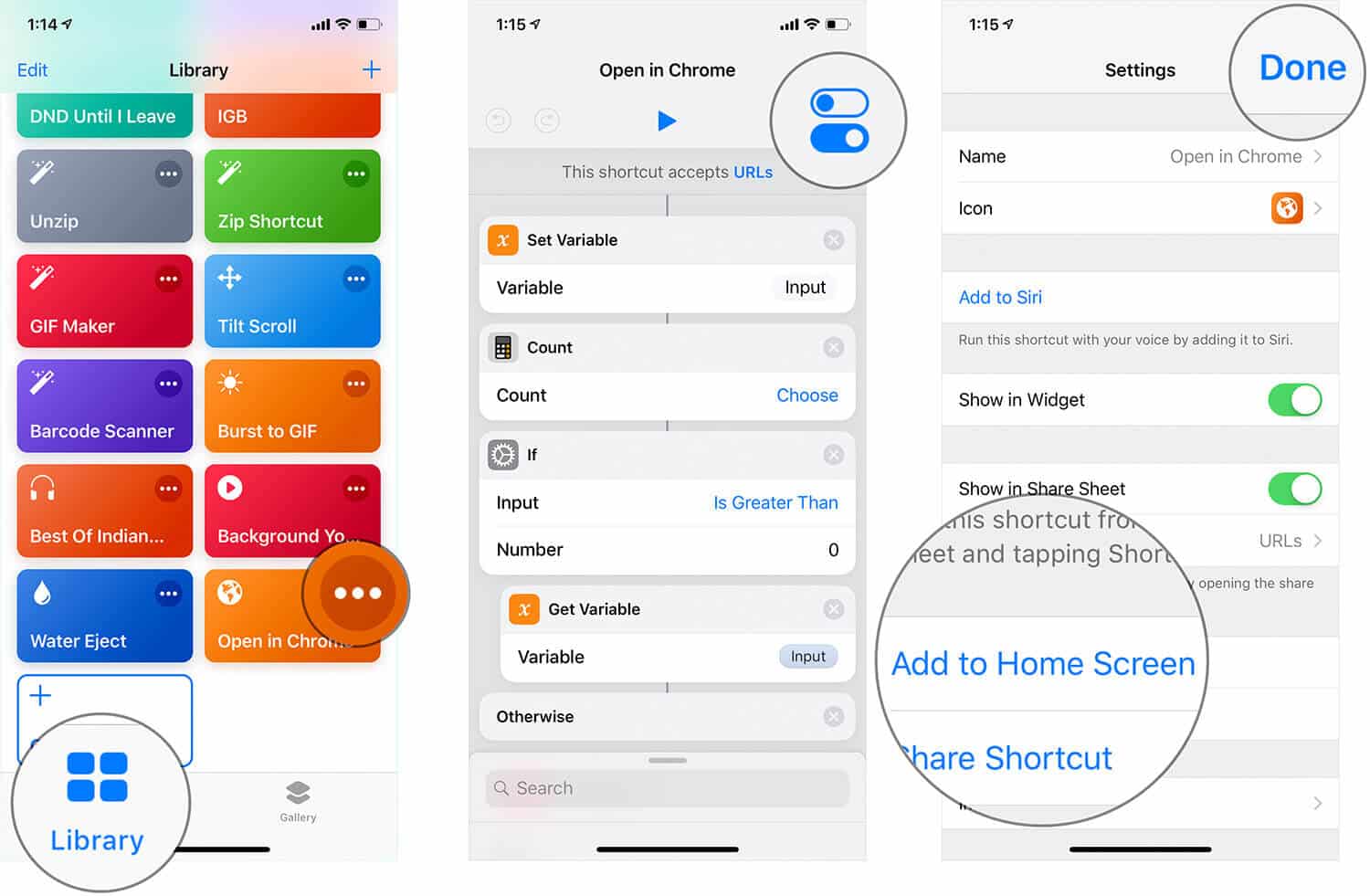 Add Open in Chrome Shortcut to iPhone Home Screen