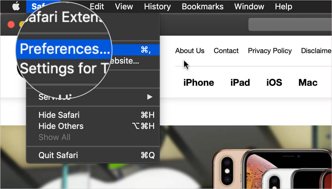 Click on Safari Preferences on Mac