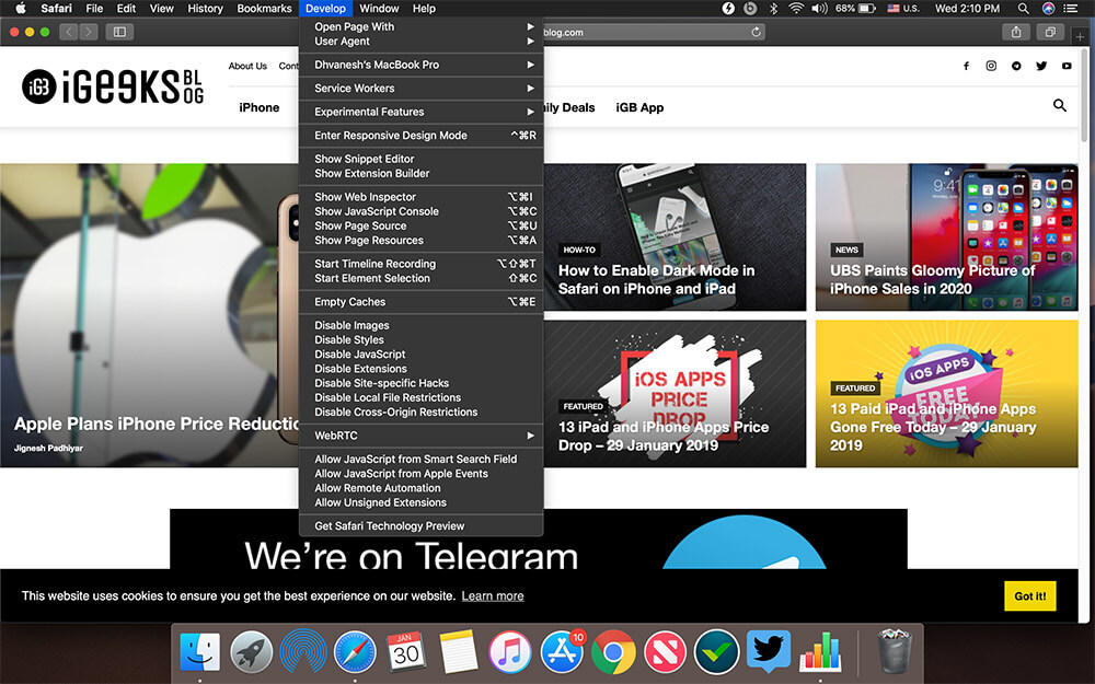 dev mode safari Enable Develop Menu in Safari on Mac