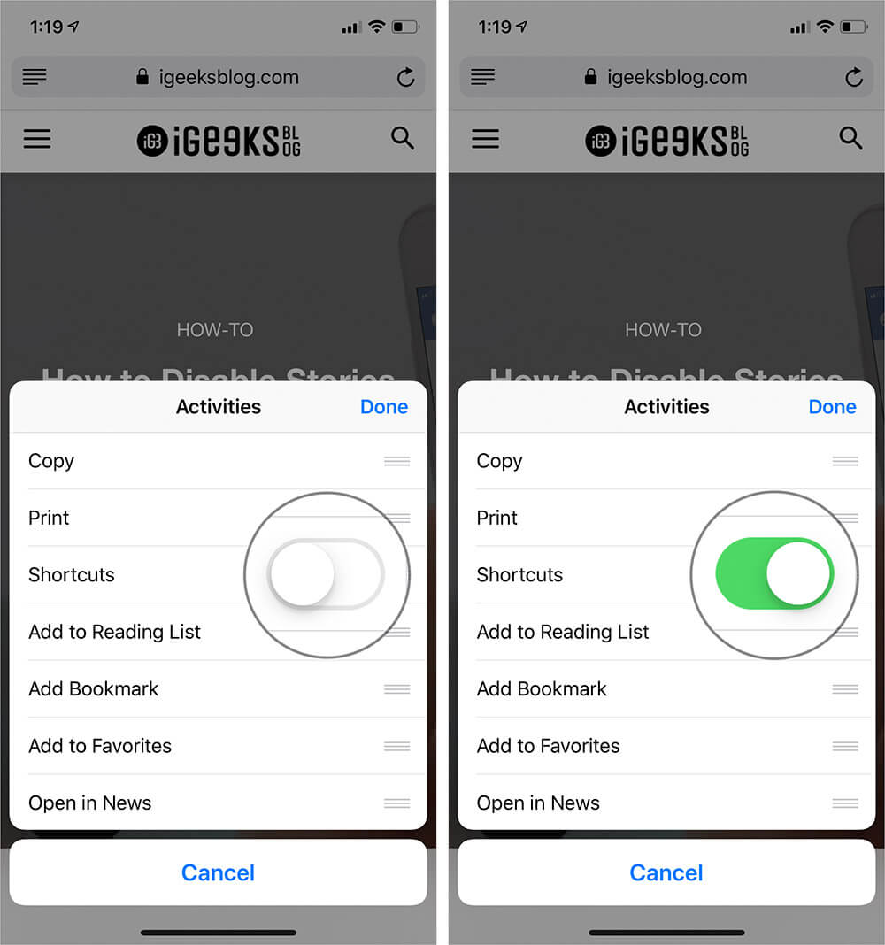 Enable Shortcuts in Share Sheet on iPhone or iPad