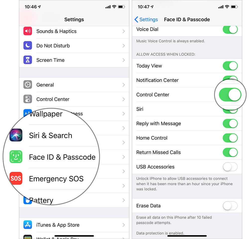 Ensure that Control Center toggle to Access When iPhone Locked