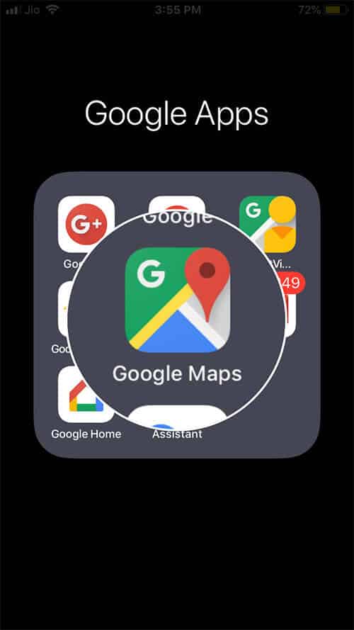 Open the Google Maps App on iPhone