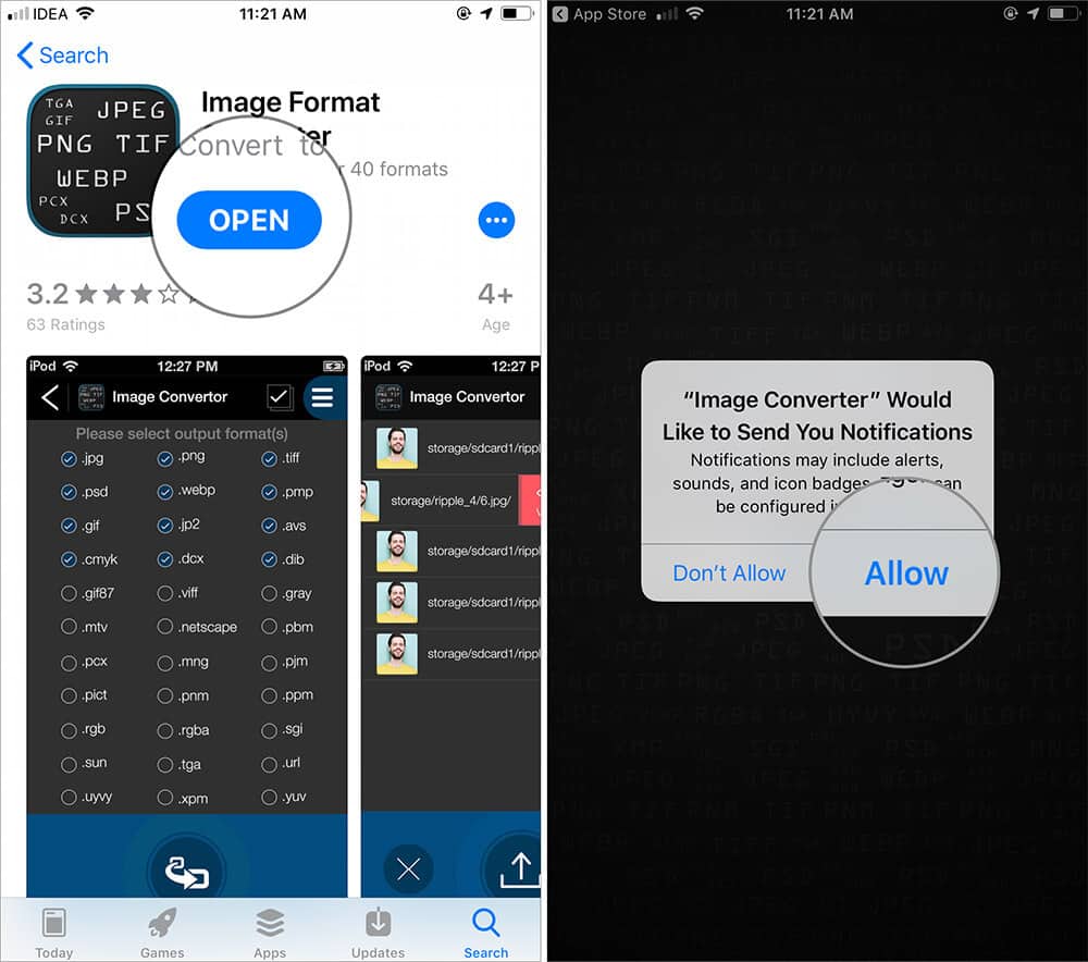 Open the Image Formate Converter app on iPhone and Tap on OK