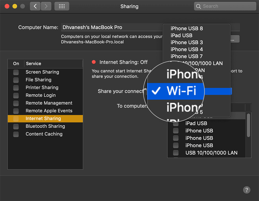 Select Wi-Fi from Dropdown List on Mac