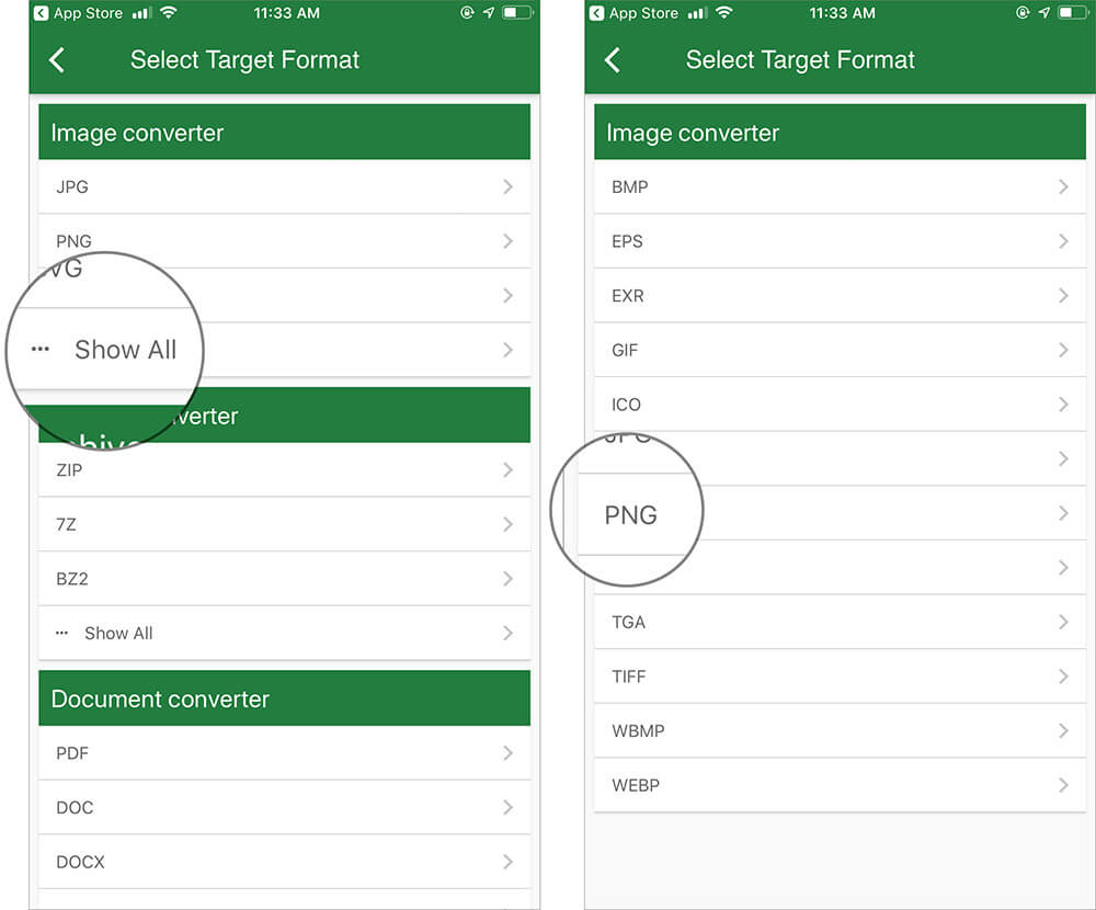 Select the Image Format in File Converter App