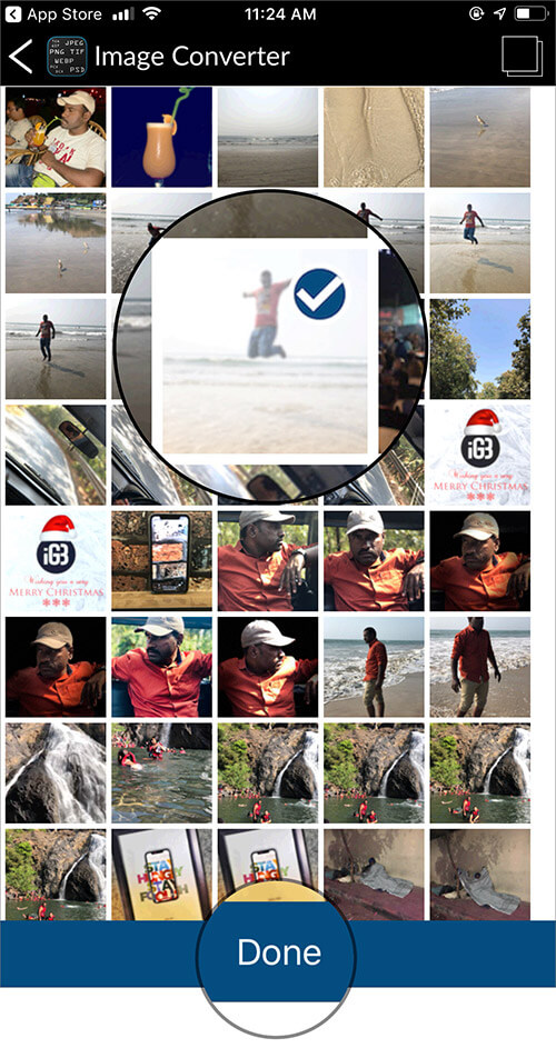 Select the image and tap on Done in iOS Image Format Converter App