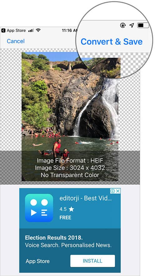 Tap on Convert & Save in JPEG, PNG App