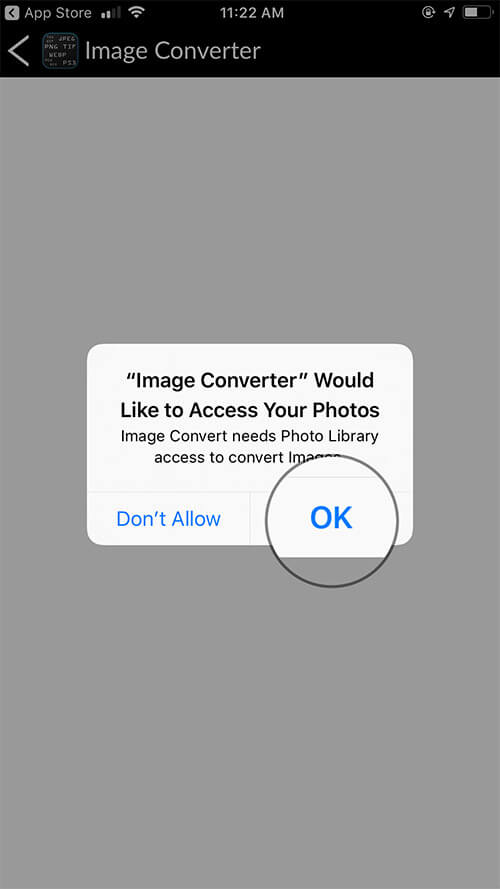 Tap on OK to Give Access your Photos