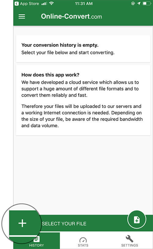 Tap on Plus button to Select the image in File Converter App