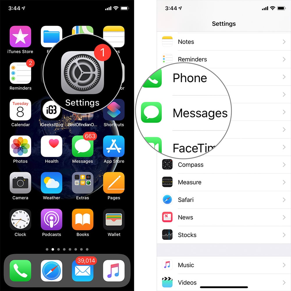 Tap on Settings then Messages on iPhone or iPad