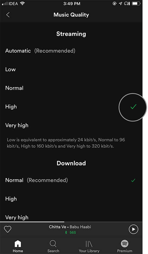 Change Music Quality in Spotify on iPhone