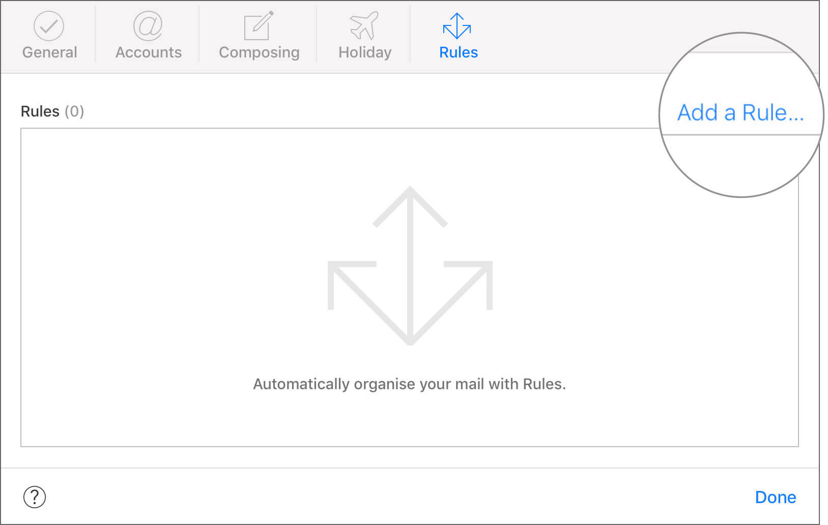 Click on Add a Rule in iCloud Mail