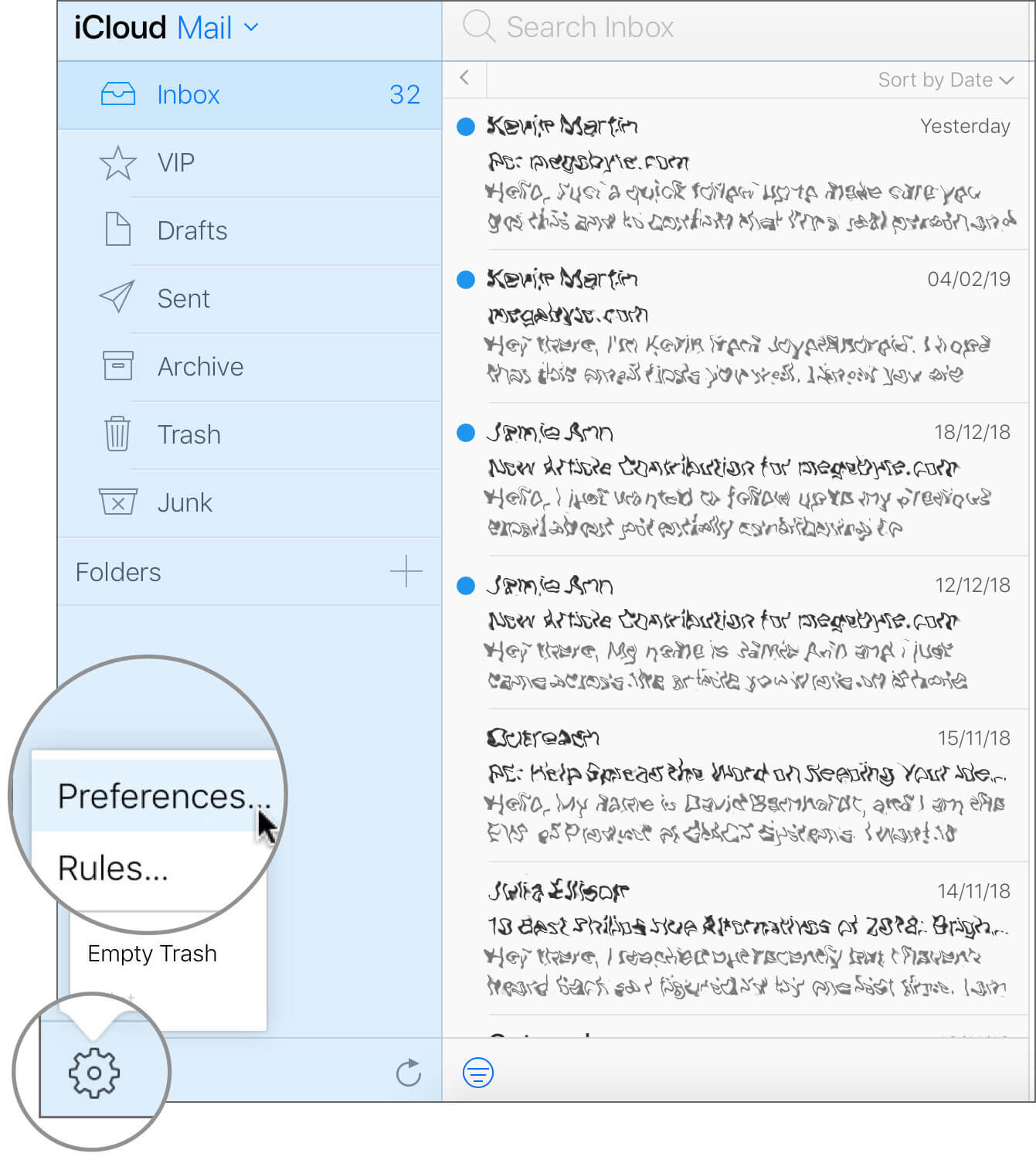 Click on Gear icon and Select Preferences in iCloud Mail
