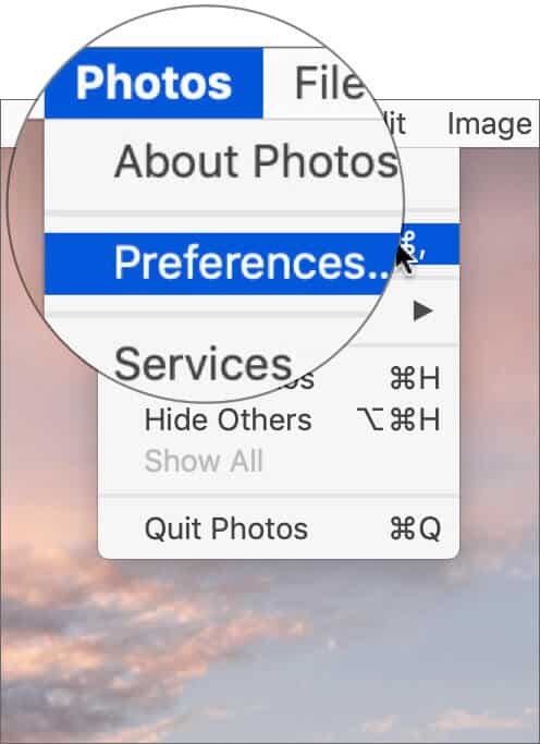 Click on Preferences Under Photos App Menu on Mac