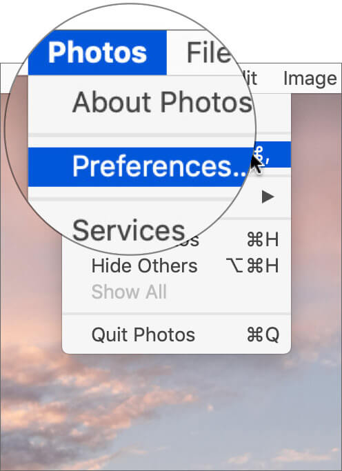 Click on Preferences Under Photos App Menu on Mac