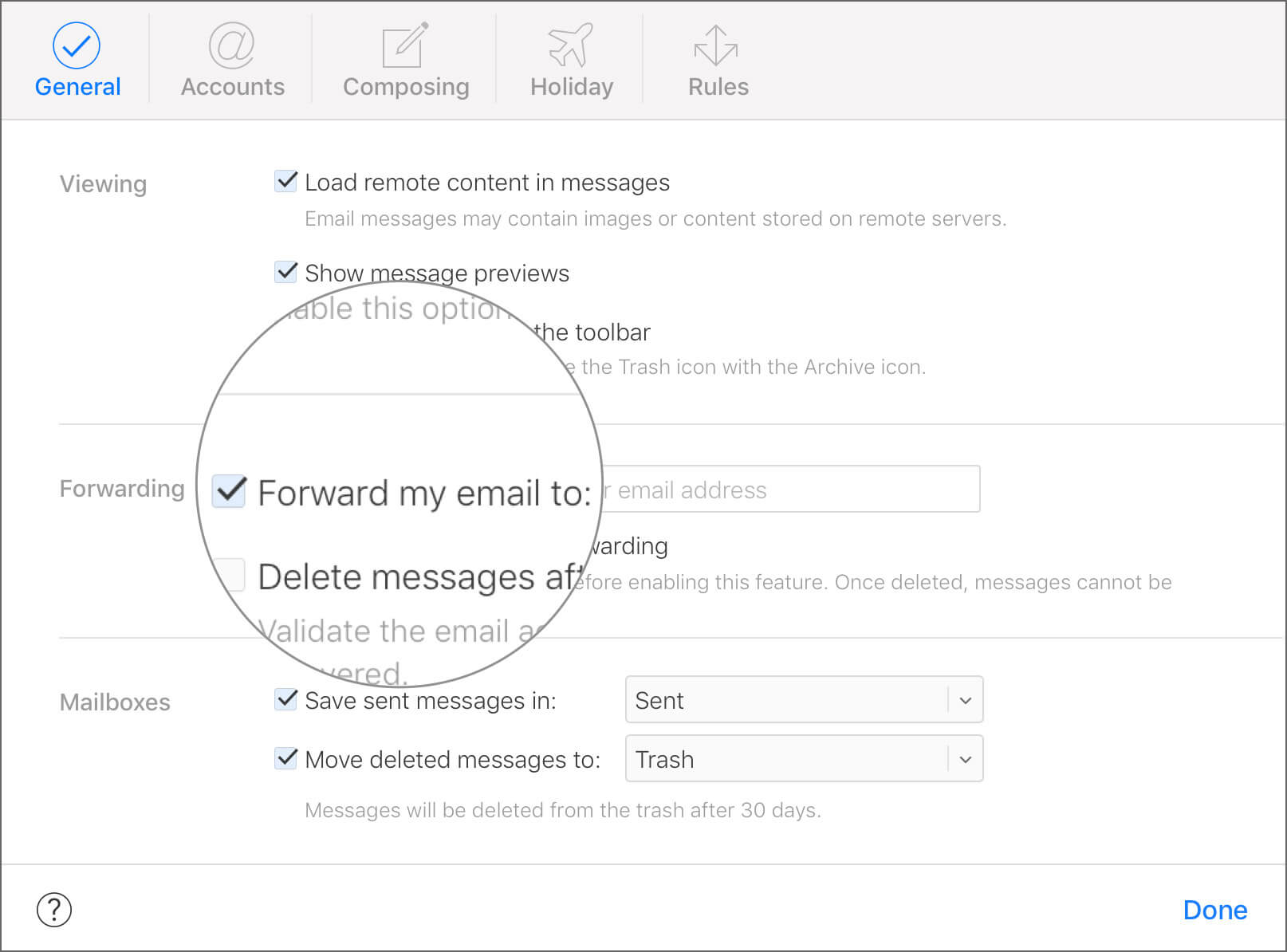 Click on checkbox next to Forward my email to in iCloud Mail