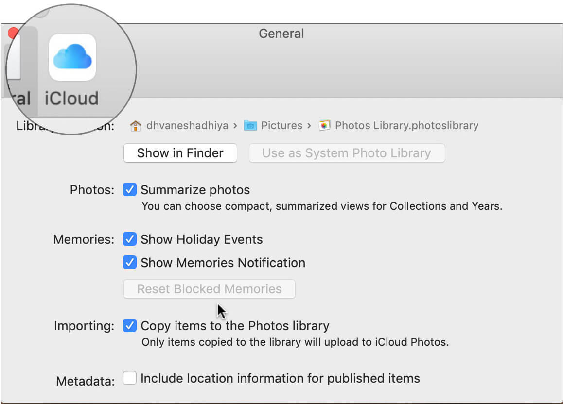 Click on iCloud Tab on Mac Photos App