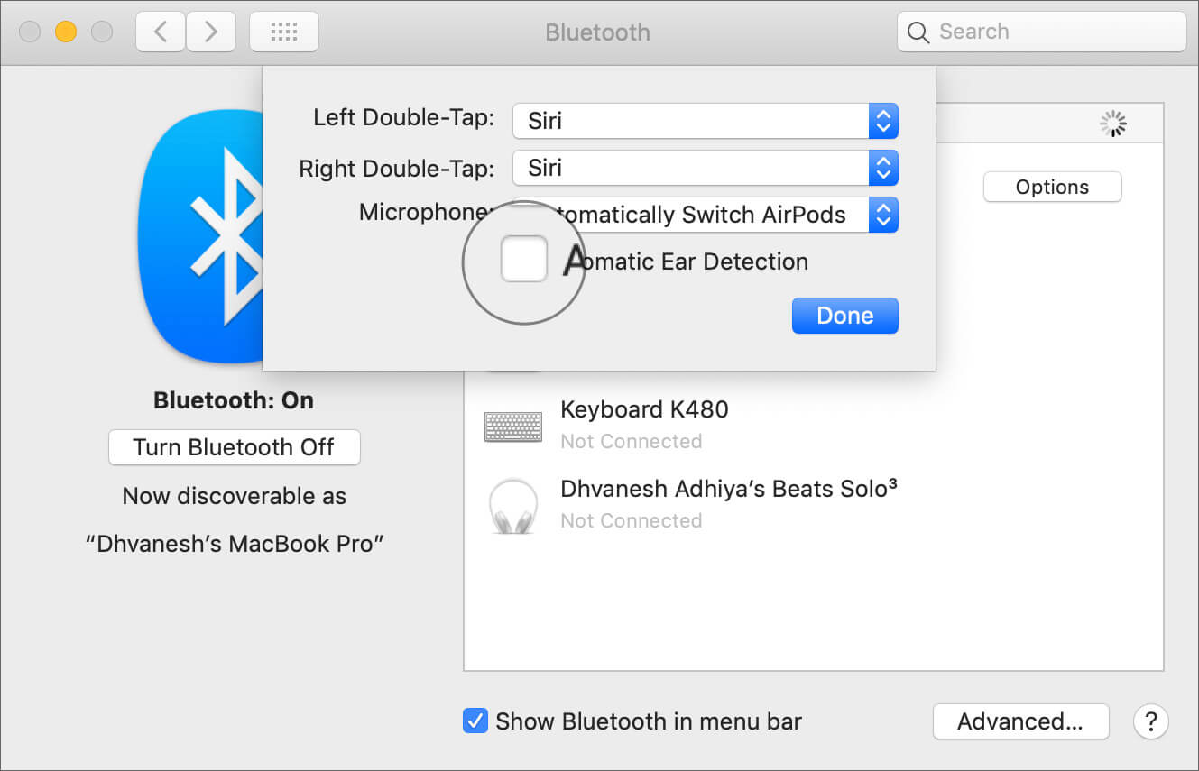 Disable Automatic Ear Detection from Mac