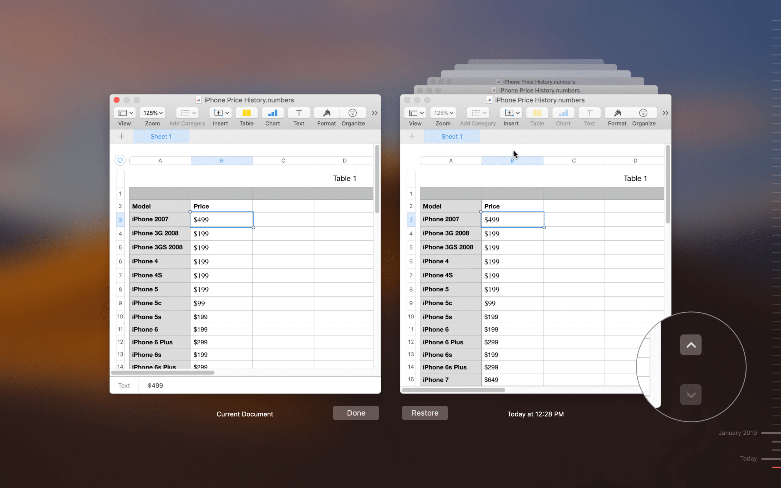 Find the Previous version File in Mac Numbers App Settings