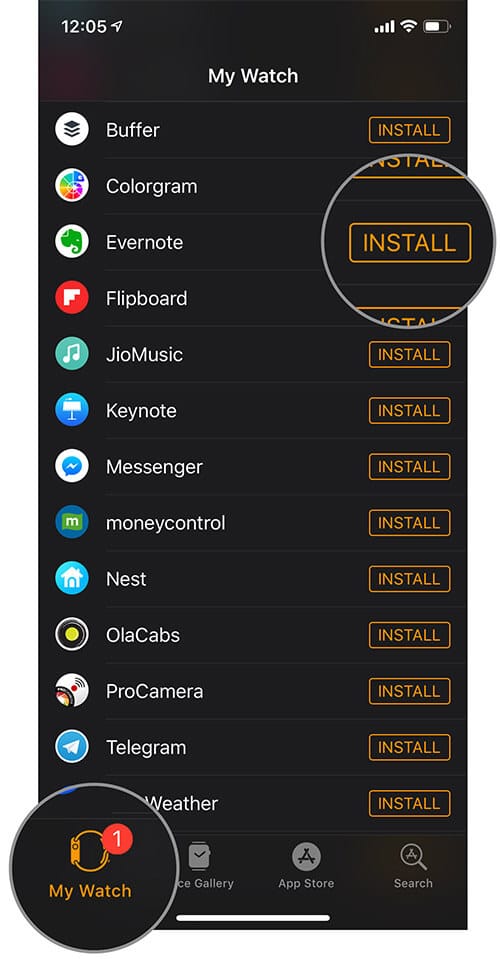 Install Evernote App on Apple Watch