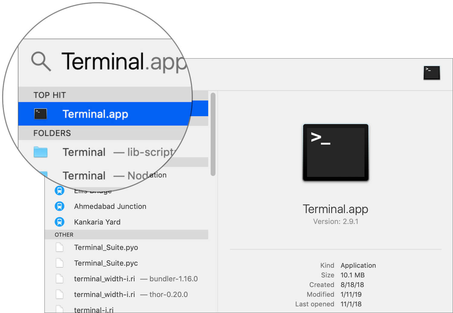 Open Terminal app using Spotlight search on Mac