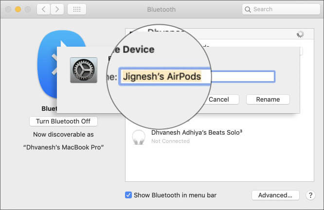 Rename AirPods On Mac