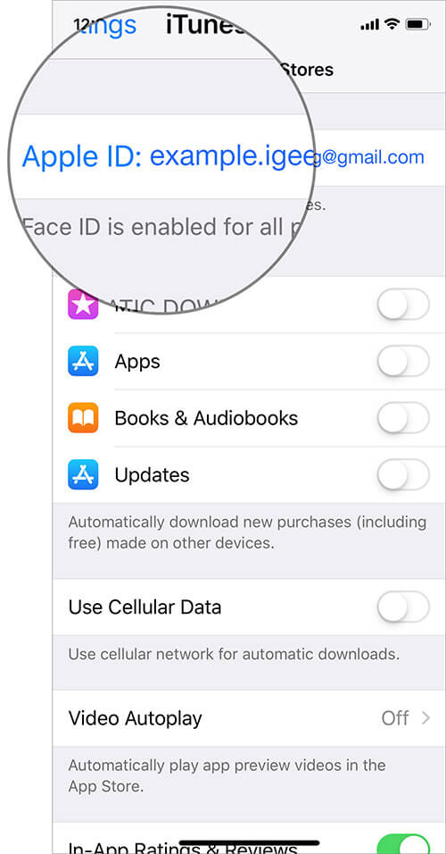Tap on Apple ID in iTunes & App Store Settings