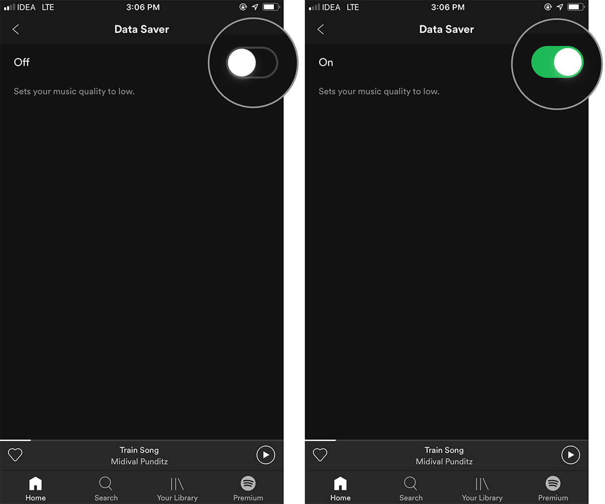 Turn ON Spotify Data Saver on iPhone