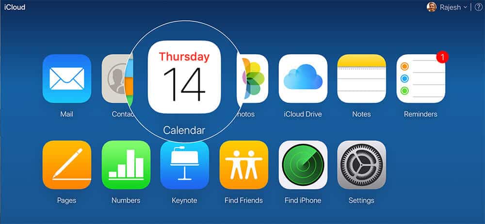 Click on Calendar icon in iCloud Web