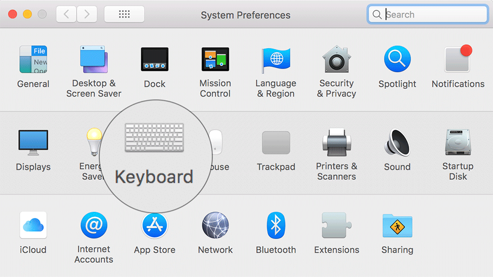 Click on Keyboard in Mac System Preferences