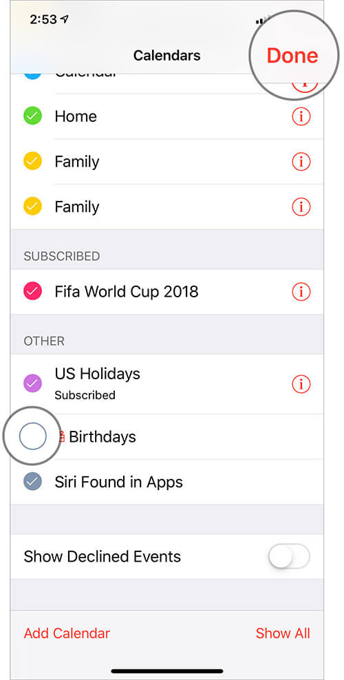 Hide Birthdays in Apple Calendar on iOS