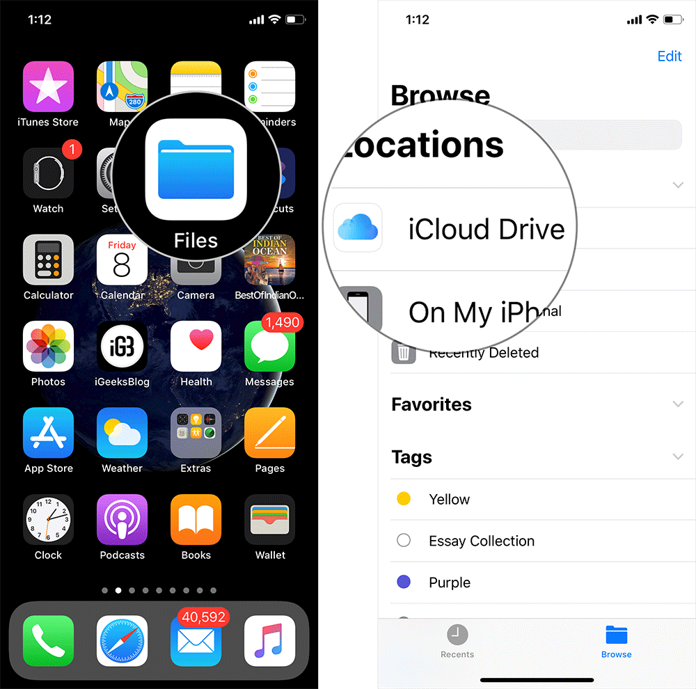 Open Files App and Tap on iCloud Drive on iPhone or iPad