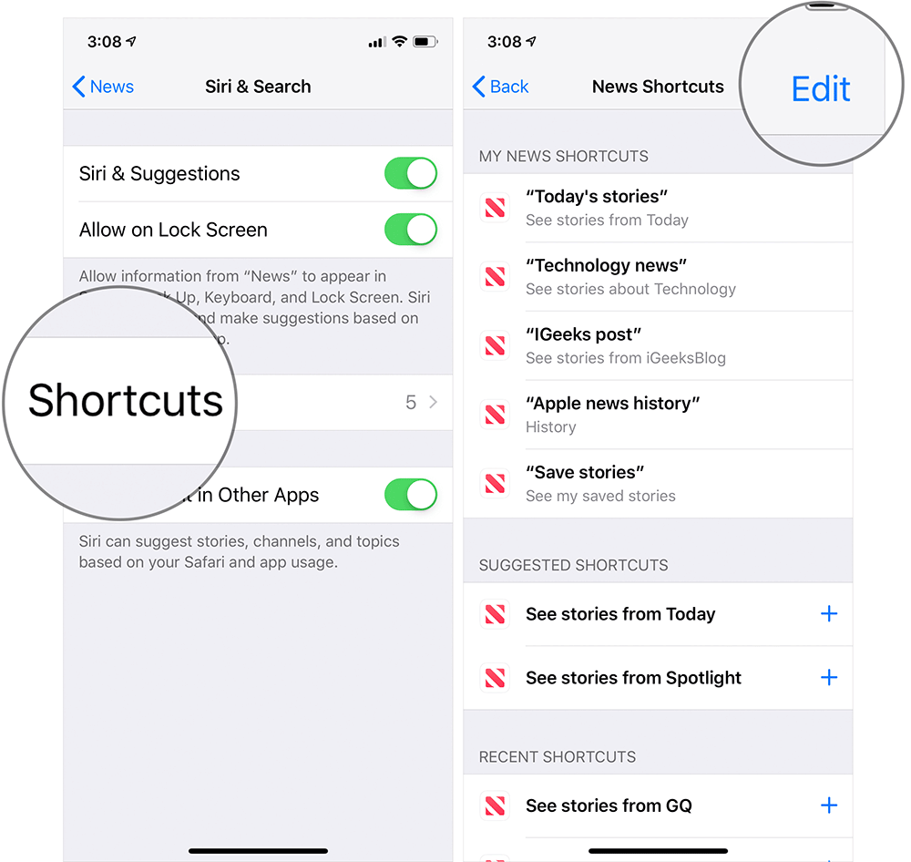 Edit Siri Shortcuts for Apple News