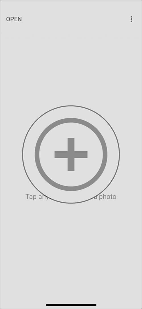 Tap on Plus button to import a Raw photo in iOS Snapseed app