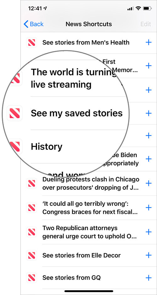 Tap on See my saved stories in Apple News app settings