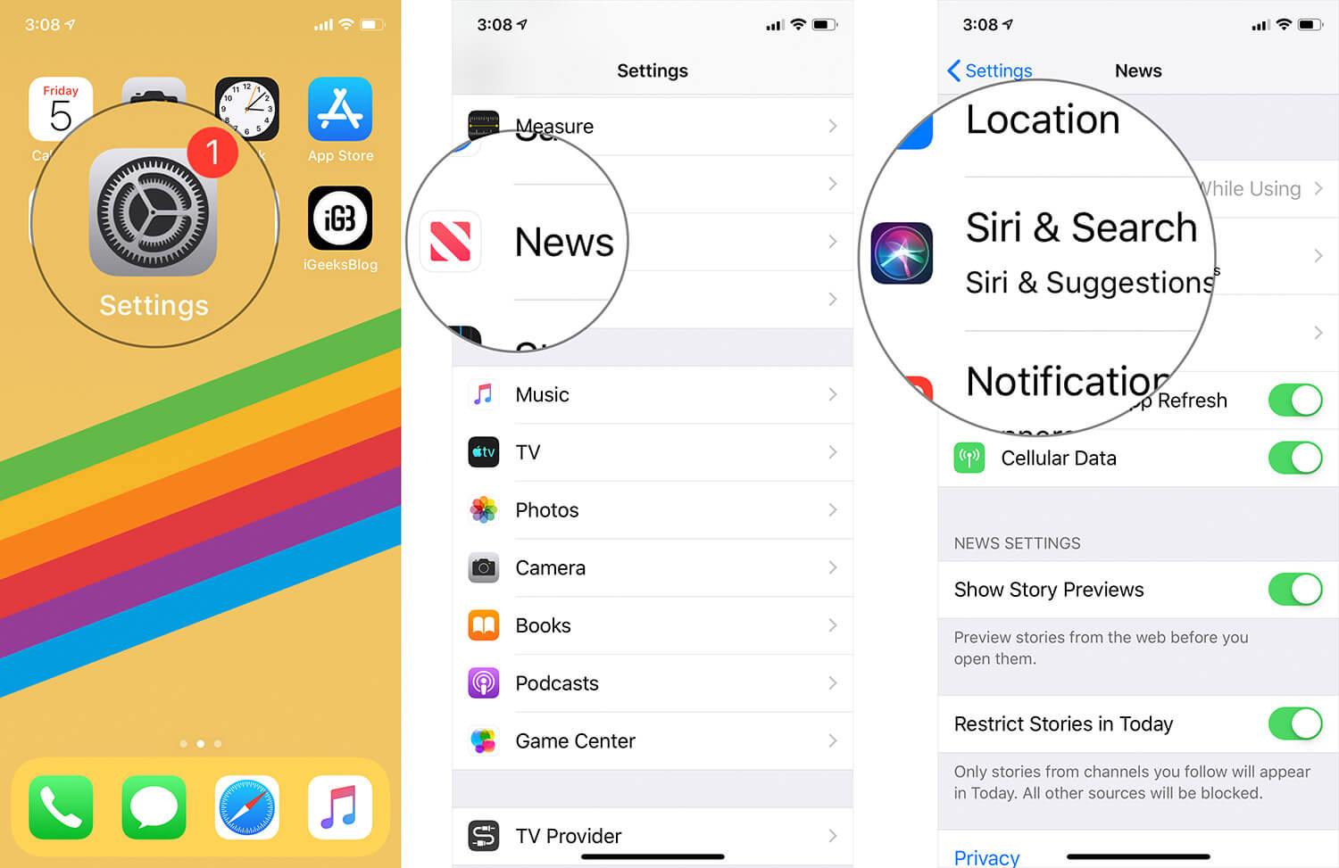 Tap on Settings News then Siri and Search on iPhone or iPad