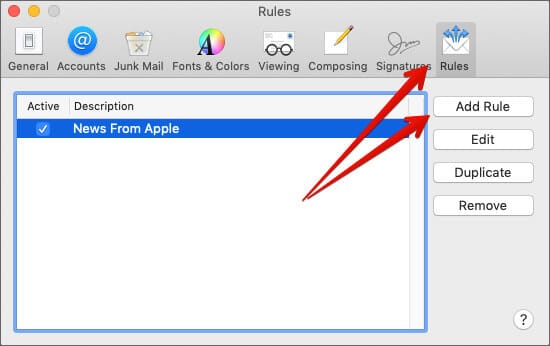 Click on Add Rule in Mac Mail app