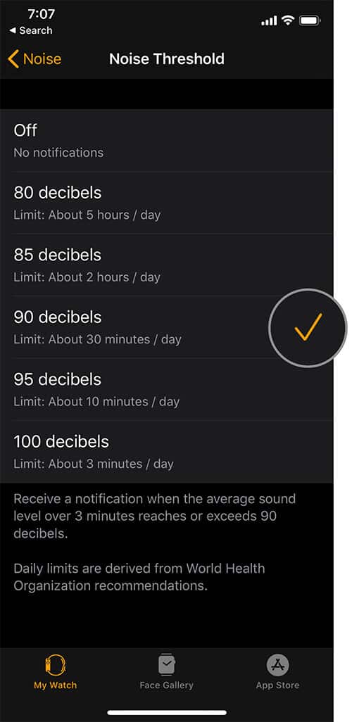 Change Noise Decibels on Apple Watch