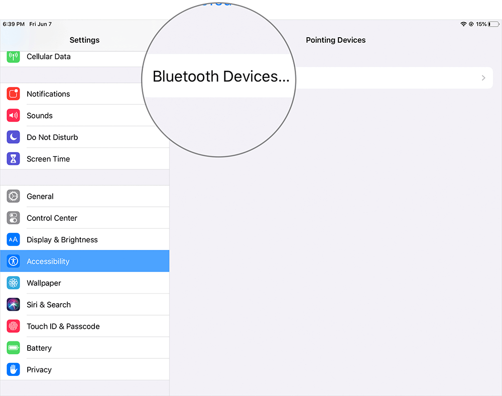 Tap on Bluetooth Devices in iPad Settings
